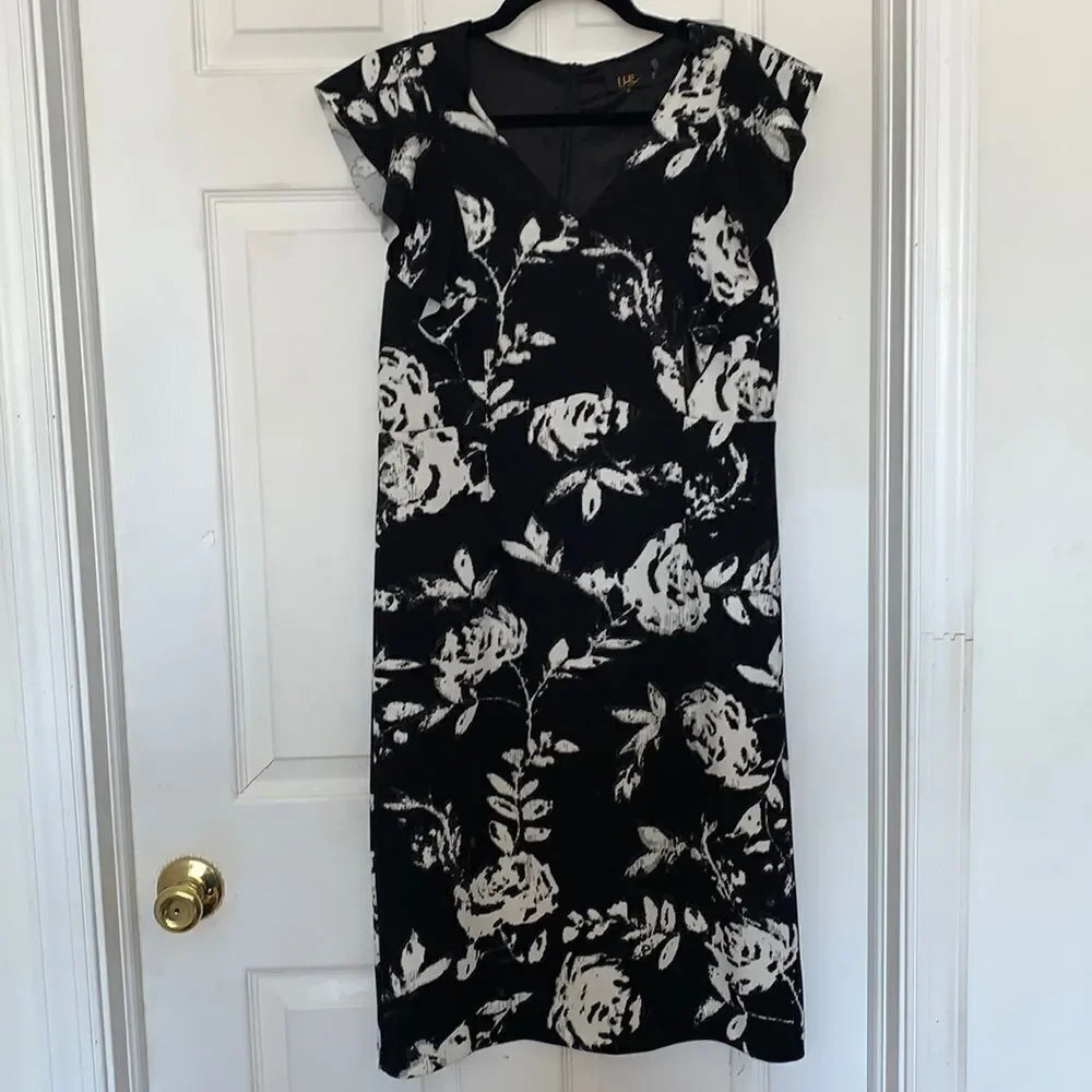 ILE Black White Floral Dress Size 8